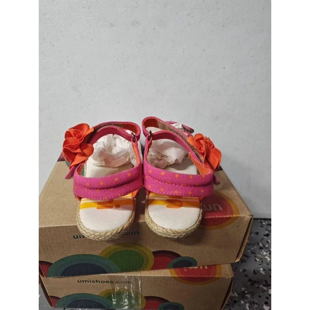Umi Giselle Pink Sandal‎ Espadrilles US 12 Pink Orange Multi Floral Hook Loop